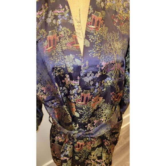 Vtg LA Parfait Chinese Floral Jacket Kimono Robe Black Medium - Picture 2 of 9